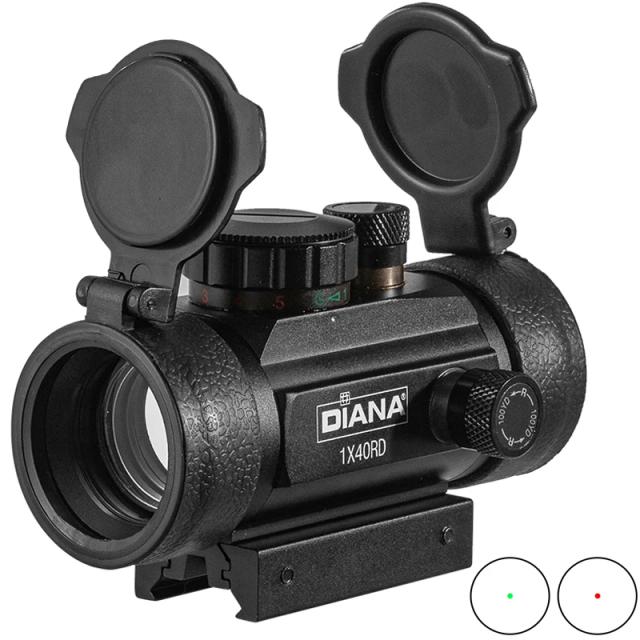 Mira Vermelha Diana com Laser e Óptica Tática para Rifles - 1x40 com Trilhos de 11mm e 20mm para Caça