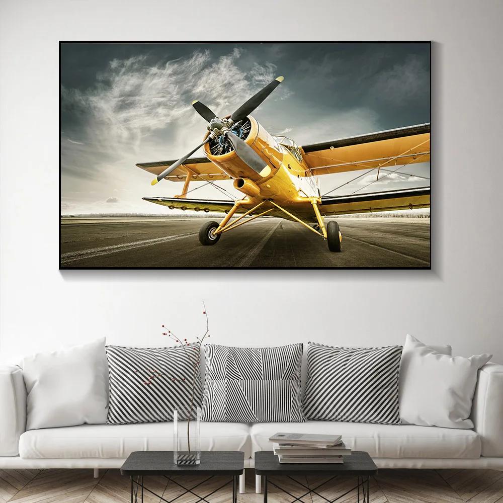 Nordic pintura em tela preto e branco avião cartazes e estampas quadros decorativos para sala de estar decoração da sua casa sem moldura - Image 1