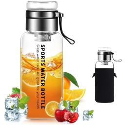Garrafa de água de vidro transparente portátil, Copo de suco de leite com infusor de chá inoxidável - Image 1