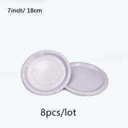 Talheres descartáveis para gênero revelam festa, placas e copos de papel, aniversário e decoração do casamento, Baby Shower Supplies, roxo e dourado - Image 5