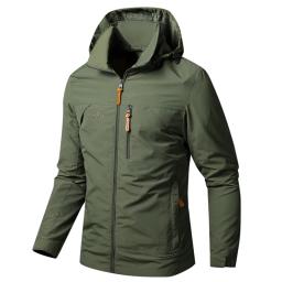 Jaquetas impermeáveis de caminhada masculinas, jaqueta tática, bolso múltiplo, com capuz, acampamento ao ar livre, casaco à prova de vento, casual, marca, primavera, outono - Image 2
