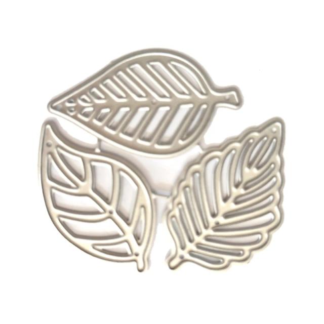 Conjunto de Moldes para Corte em Metal com Três Folhas para Scrapbooking e Artesanato em Relevo