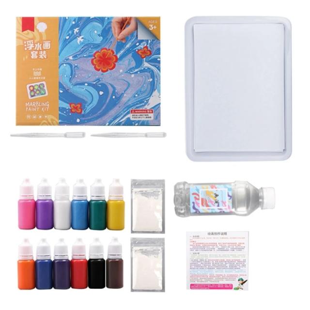 Kit de Pintura com 6ml de Água Marmorizada e Papel para Esboço - Atividades Criativas para Meninas e Meninos