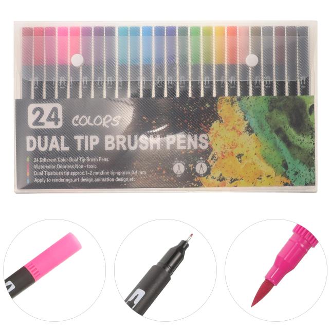 Kit de Marcadores Double Ended com Ponta Fina de Feltro para Journaling - 24 Canetas Coloridas para Crianças