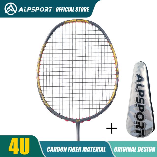 Raquete de Badminton ALP TAJ 4U Ultra-Leve em Fibra de Carbono T800 para Jogadores Ofensivos - Inclui Cordas e Saco de Transporte