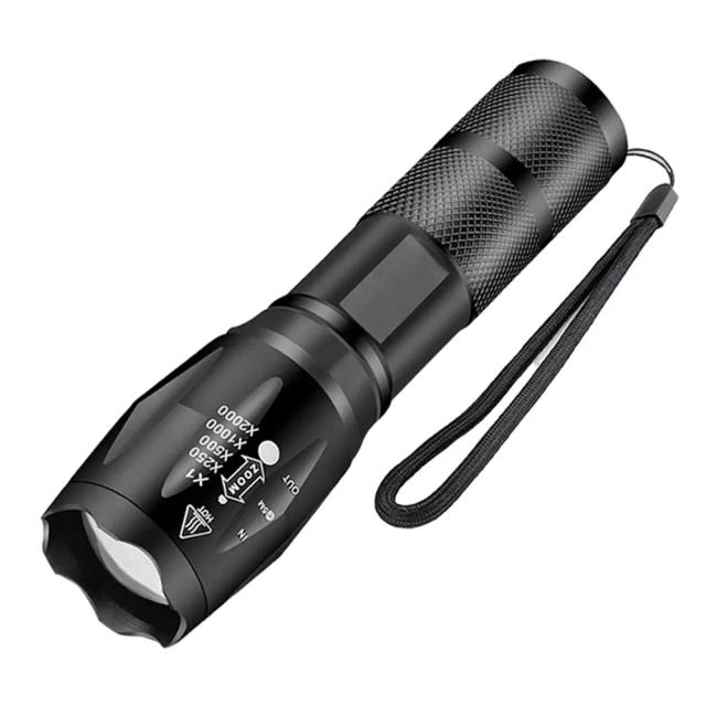 Lanterna LED de Alta Potência com 5 Modos de Iluminação Zoomável, Impermeável e Corpo em Liga de Alumínio para Acampamento com 3 Baterias AAA