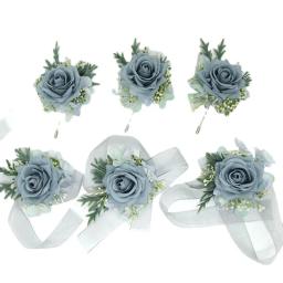 Casamento Boutonniere Silk Rosas Corsage Pulso dama de honra Pulseira Flores Noivo Buttonhole Suit Broche accesorios de boda - Image 6
