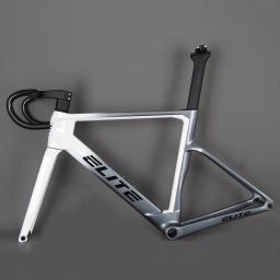 Conjunto de quadros de carbono de corrida elite r52 quadro de bicicleta de estrada de fibra de carbono t1000 cabo interno completo com guiador di2 freio a disco 700*28c - Image 1