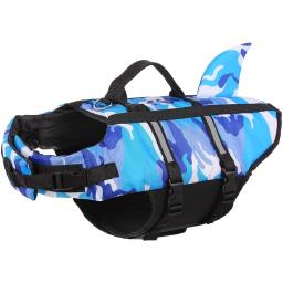 Cão de estimação colete salva-vidas roupas colete colete salva-vidas arnês cão de estimação natação verão roupa de banho roupas de camuflagem tubarão azul fúcsia - Image 2