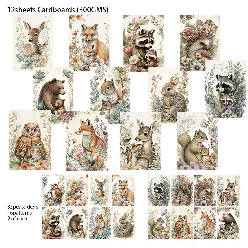 Cartão e adesivo de floresta animal, Cartão, Scrapbooking, Artesanato de papel, Lixo Diário, Dia das Mães, 44pcs - Image 1