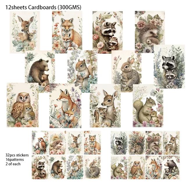 Cartão e Adesivos de Floresta Animal para Scrapbooking e Artesanato - 44 Peças Perfeitas para o Dia das Mães