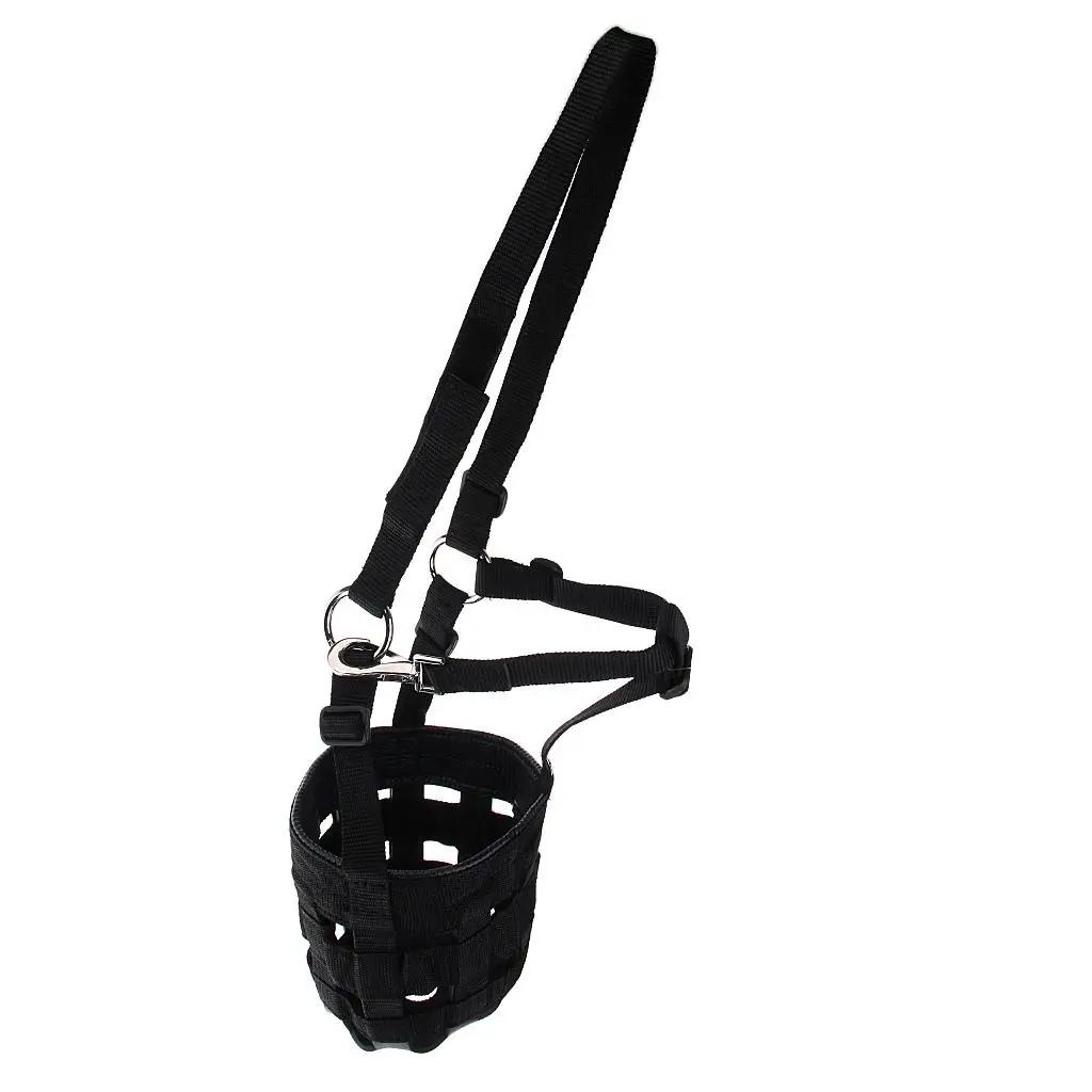 Cavalo de náilon vitrificação focinho com cavalo ajustável halter colarinho overeating prevenção arnês cavalo cribbing stall mascar - Image 1