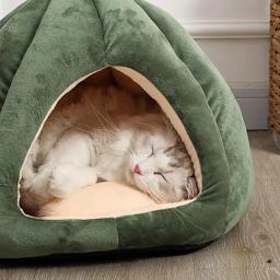 Pet Quente Dormir Ninho Melão Forma Soft Plush Cozy Cave Hideout Casa Pet Supplies Para Indoor Cats Acessórios - Image 5
