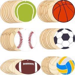 Pingentes De Pendurado De Bola De Esportes De Madeira, Ornamento De Bolas Multi, Decorações De Festa Temática De Futebol, Suprimentos De Pintura DIY, 12Pcs por Conjunto - Image 1