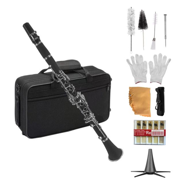 Conjunto de Clarinete Profissional Bb com Binóculos ABS, Instrumento de Ebonite, 10 Palhetas e Bolsa de Mão