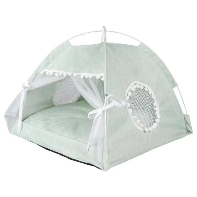 Tenda portátil com estampa floral para gatos e pequenos animais, cama dobrável e confortável em um design fechado.