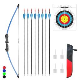 Tiro com arco recurvo de 45 polegadas para jovens iniciantes, prática e tiro ao ar livre, mão direita e esquerda com 6 setas e 2 alvos - Image 1