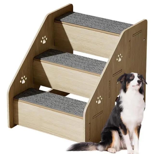 Rampas Antiderrapantes de Madeira para Cães e Gatos - Escadas de Sofá, Camas para Pets e Acessórios Internos com 3 Níveis