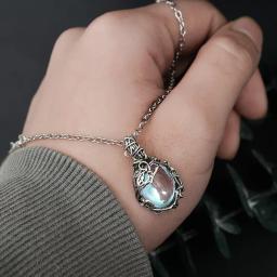 Colar pingente de pedras preciosas de cristal de água para mulheres Gemas artificiais Colares de vime vintage para meninas - Image 6
