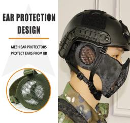 Half Face Mesh Mask com proteção auricular para homens e mulheres, óculos táticos, airsoft, jogos de CS, cosplay, paintball, tiro, mulheres, BBS - Image 3