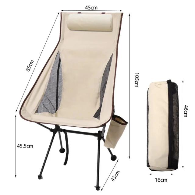 Cadeira Dobrável Portátil para Camping com Encosto de Cabeça - Leve, em Liga de Alumínio, Ideal para Pesca e Atividades ao Ar Livre