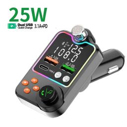Transmissor FM sem fio Bluetooth 5.0 para carro, modulador PD, kit mãos livres de carregamento, áudio auxiliar, 3.1A, porta USB dupla - Image 2