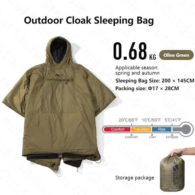 Camping Manto Wearable MOBI JARDIM: Saco de Dormir de Algodão Ultraleve com Capuz, Multifuncional e Leve - 680g