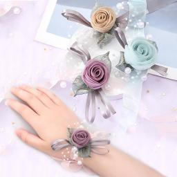Rosas de seda branco pulso corsage flores para damas de honra flor pulseira rosa nupcial irmãs acessórios de casamento - Image 1