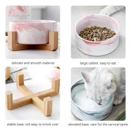 Tigela de cerâmica marmorecom suporte de madeira para animais, tigelas duplas para comida e água, suprimentos de alimentação elevados para filhotes pequenos e gatos - Image 5