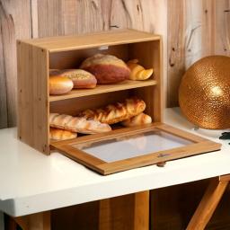 Grande caixa de pão de bambu, design à prova de vazamento, janela transparente, dupla camada, tampa segura, ideal para bancadas de cozinha, ba - Image 4