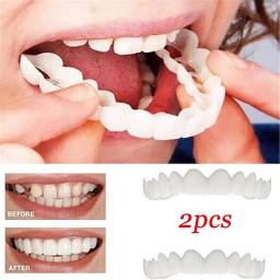 Protetor bucal para cobertura dos dentes, ajuste confortável, branco, simulação falsa, prótese de folheado superior, fácil de usar, kit leve estético, 2 unid por conjunto, 2024 - Image 2