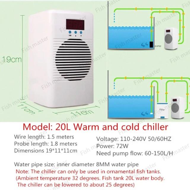 Refrigerador e aquecedor para aquário Coral Reef até 20L com controle de temperatura 110-240V