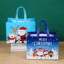 Natal não tecido saco de presente dos desenhos animados santa boneco de neve eco amigável sacola de compras dobrável sacola de armazenamento ano novo festa decorar - Image 3