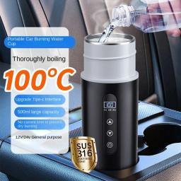 Copo de aquecimento portátil para carro, 12v 24v, 500ml, tela sensível ao toque de aço inoxidável, display digital, garrafa aquecedora de água, copo térmico, chaleira de carro - Image 3