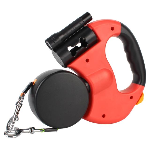 Leash Retrátil Duplo para Cães com Lanterna e Saco de Resíduos, 3m de Comprimento