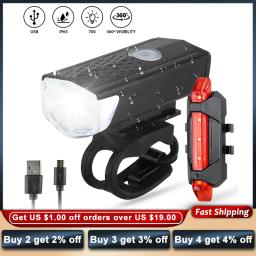 Luzes da bicicleta usb led recarregável conjunto mtb bicicleta de estrada frente faróis traseiros lâmpada ciclismo acessórios - Image 1