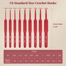 Silicone Handle Aluminum Crochet Needle Set, Gancho de crochê vermelho, Ganchos ergonômicos para mãos artríticas, Presentes de crochê, 9Pcs - Image 4