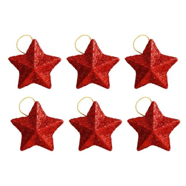 Ornamentos Glitter Star para Árvore de Natal - Decoração Brilhante para Festas e DIY, Conjunto com 6 Peças 2025