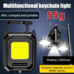 LED Mini Keychain Light, XPE Pocket Work Light, Lanterna COB, USB recarregável, Lanterna de emergência para camping ao ar livre e pesca - Image 2