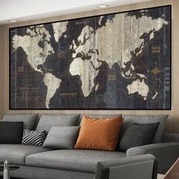 Estilo Metal vintage Mapa do mundo Arte da parede Cartazes Moderno Requintado Home Room Decor Pintura Da Lona Mural Imagem Impressão Arte Presente - Image 3