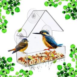 Casa de suspensão acrílica do alimentador do pássaro com copo da sução, janela clara, exterior, jardim, quintal, vida selvagem, birding - Image 1