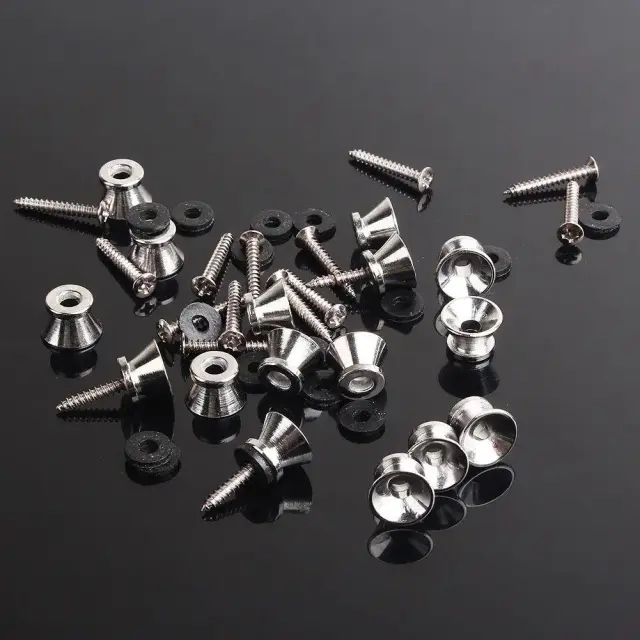 Kit de 16 Peças em Prata: Correia com Botões e Parafusos para Guitarra Elétrica