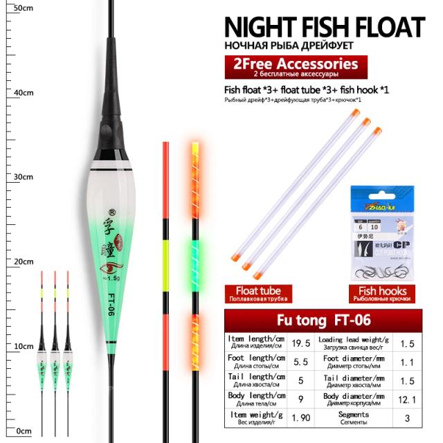 Lote de 3 Flutuadores de Pesca Elétricos com Tubos Flutuantes e Saco de Ganchos Luminosos para Pesca Noturna em Água Doce