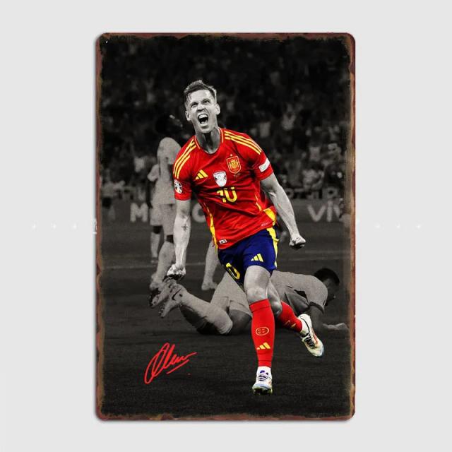 Placa de Metal Vintage de Futebol com Dani Olmo - Decoração Personalizada para Casa, Garagem, Cozinha e Quarto