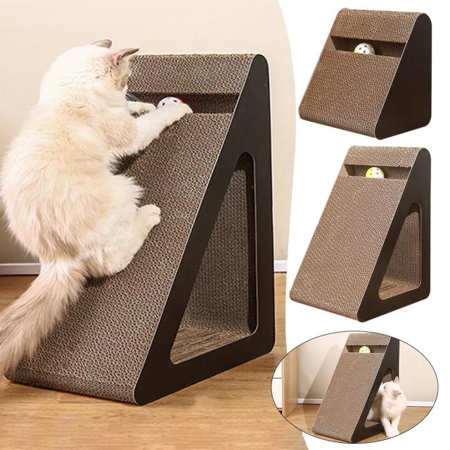 Arranhador 2 em 1 para Gatos: Triângulos de Papelão com Bolas Giratórias, Resistente e Anti-Riscos, Ideal para Aliviar o Estresse do Seu Pet