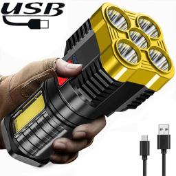 Lanterna LED portátil ao ar livre, luz de tochas, lâmpada, USB recarregável, Power Display, projectores laterais COB, 4 modos de iluminação - Image 5