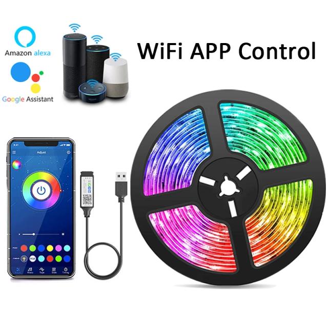 Fita LED RGB 5050 com Controle Wi-Fi e Sincronização Musical para Decoração de Quartos e Festas, Ideal para Iluminar Ambientes e TV com Alexa