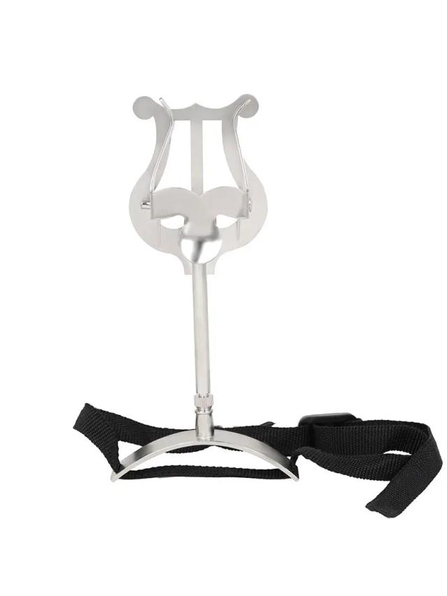 Suporte de Música Portátil para Trompete Tenor em Metal Prateado com Fixador de Ferro e Acessórios para Instrumentos de Sopro