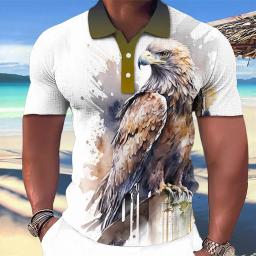 Camisa polo com estampa águia animal masculina, estampa 3D, colarinho de botão, casual, manga curta Tops grandes, roupas de moda masculina, verão - Image 4
