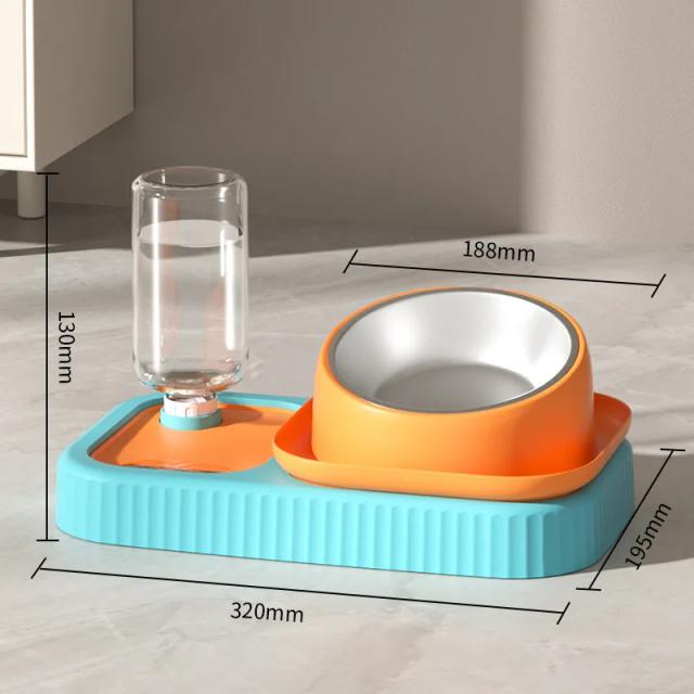 Alimentador Duplo Automático para Animais de Estimação com Água Potável e Prevenção de Alimentos Sujos - Tigela 2 em 1 de Grande Capacidade para Gatos e Cães
